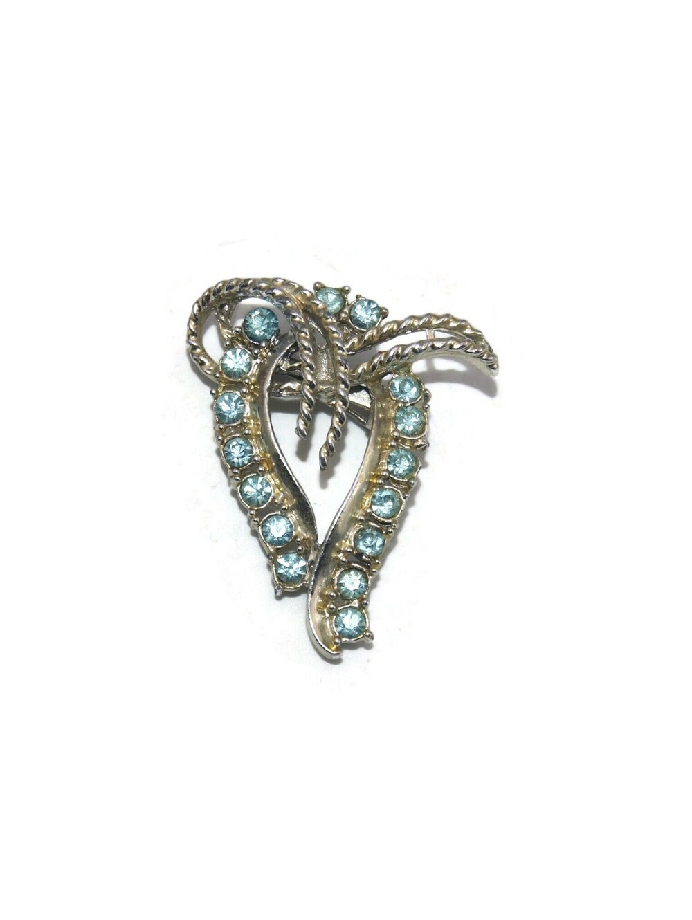 Vintage Gold Tone and Blue Rhinestones Brooch.